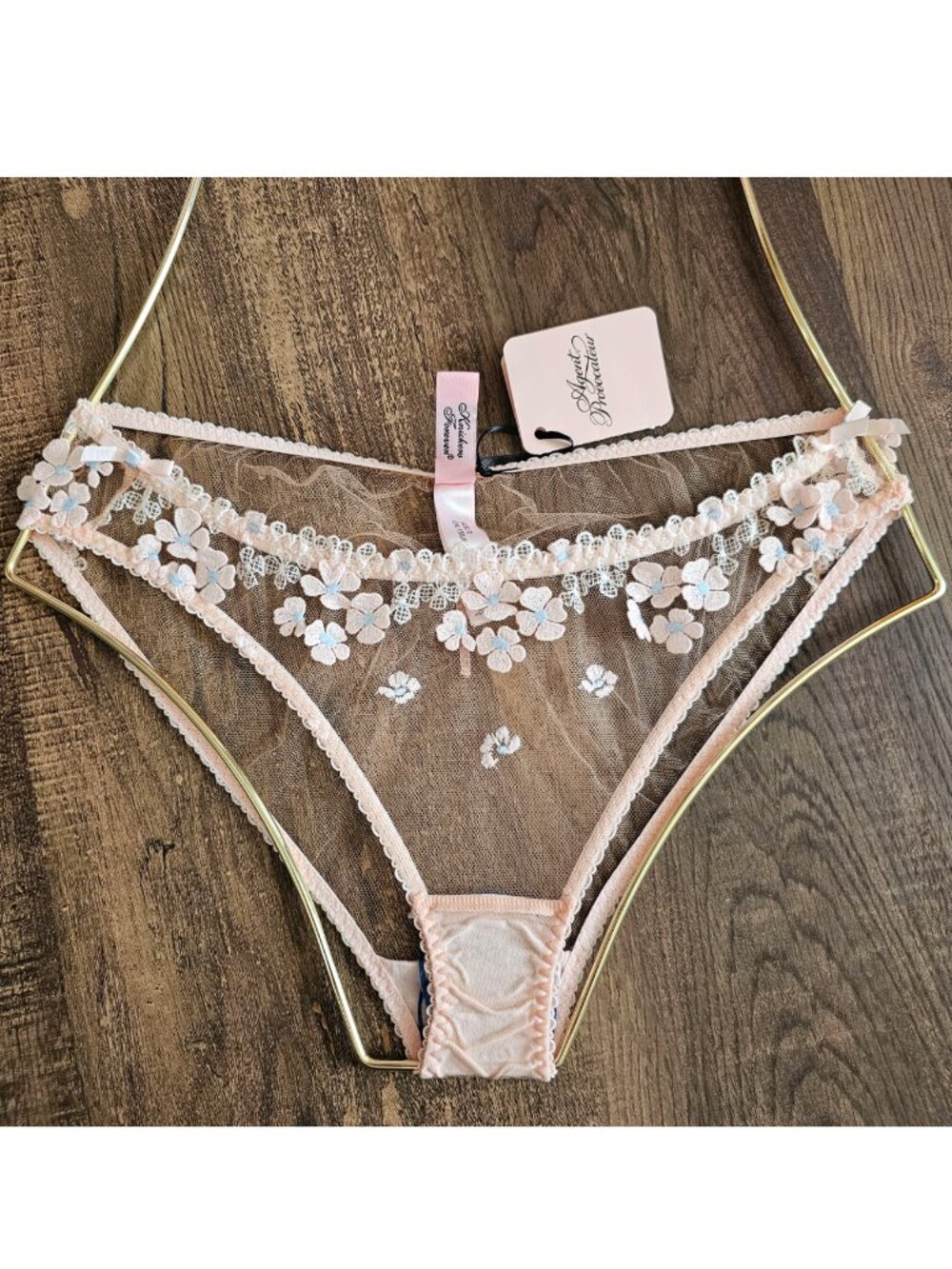 NWT!! Agent Provocateur Bethanie Full Brief Undies S Peach & Blue